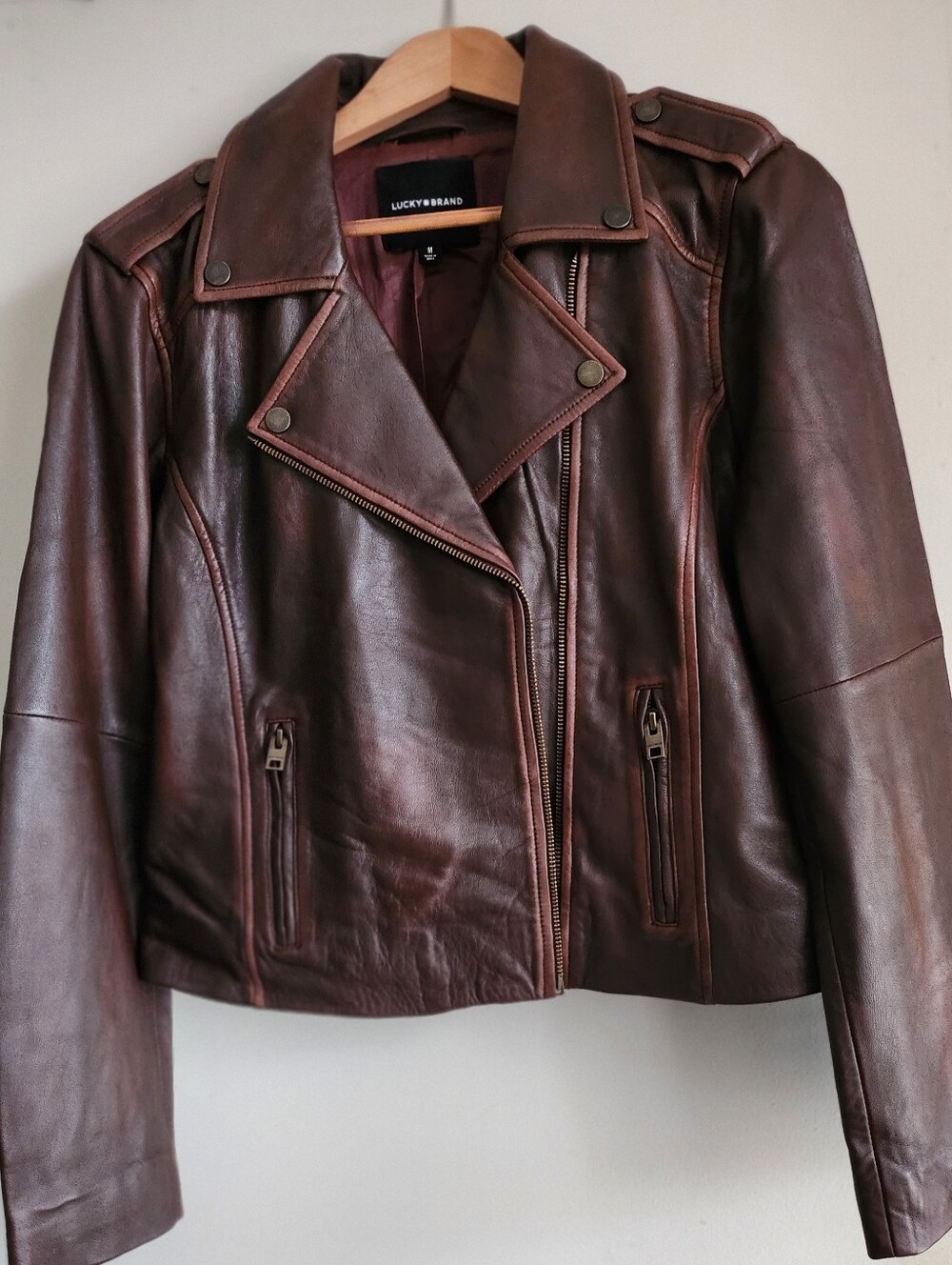 Lucky Brand Dark Brown Leather Moto Jacket